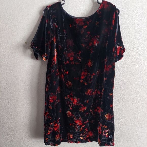 LOFT Velvet Dress Floral Print Split Sleeve Shift Dress Medium - Picture 2 of 7